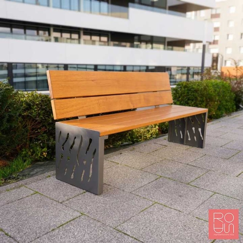 Banc urbà Venècia d'acer i fusta exòtica